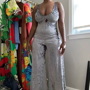 Wide leg crush velvet jumpsuit